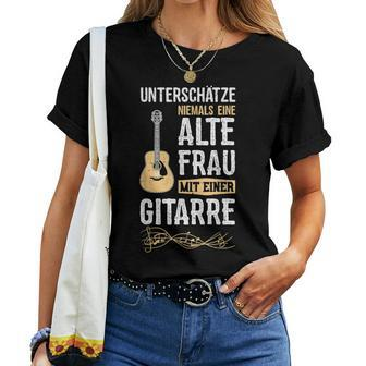 Underestimate Never An Old Woman With A Guitar Women T-shirt - Thegiftio UK