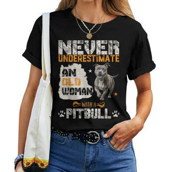 Never Underestimate An Old Woman With A Pitbull Pittie Love Women T-shirt | Mazezy