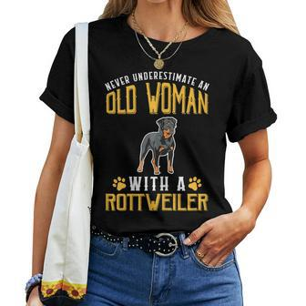 Never Underestimate An Old Woman With A Rottweiler Women T-shirt - Thegiftio UK