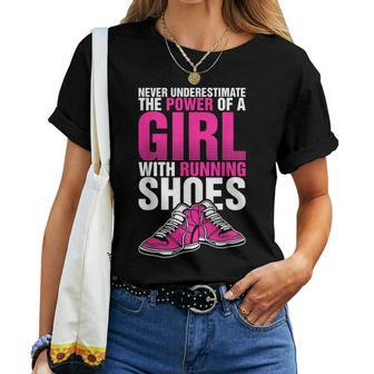 Never Underestimate The Power Of A Girl With Running Shoes T Women T-shirt - Seseable