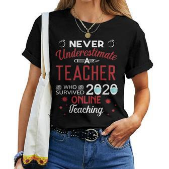 Never Underestimate A Teacher- Survived 2020 Online Teaching Women T-shirt | Mazezy