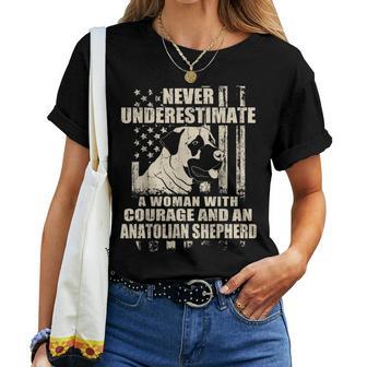 Never Underestimate Woman And An Anatolian Shepherd Usa Flag Women T-shirt - Thegiftio UK