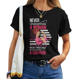 Never Underestimate A Woman Who Beat Breast Cancer Women T-shirt - Seseable