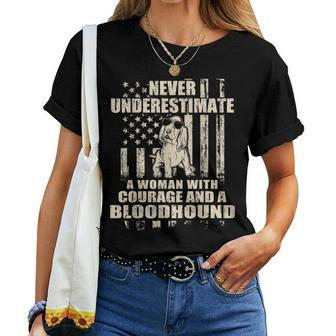 Never Underestimate Woman And A Bloodhound Usa Flag Women T-shirt - Monsterry UK