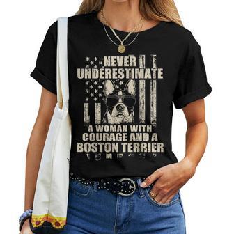 Never Underestimate Woman And A Boston Terrier Usa Flag Women T-shirt - Thegiftio UK