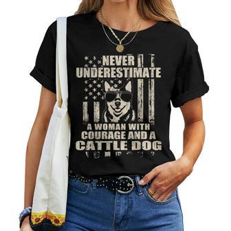 Never Underestimate Woman And A Cattle Dog Usa Flag Women T-shirt - Thegiftio UK