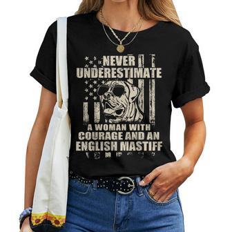 Never Underestimate Woman And An English Mastiff Usa Flag Women T-shirt - Thegiftio UK