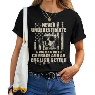 Never Underestimate Woman And An English Setter Usa Flag Women T-shirt - Thegiftio UK