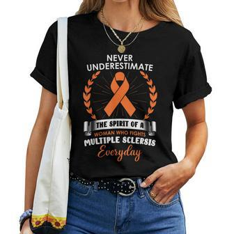 Never Underestimate A Woman Fights Multiple Sclerosis Women T-shirt - Monsterry DE