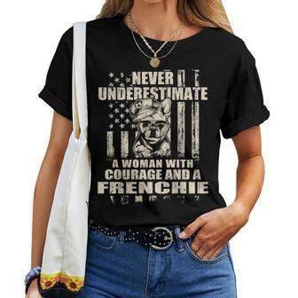 Never Underestimate Woman And A Frenchie Usa Flag Women T-shirt - Monsterry