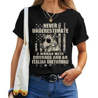 Never Underestimate Woman And An Italian Greyhound Usa Flag Women T-shirt - Thegiftio UK