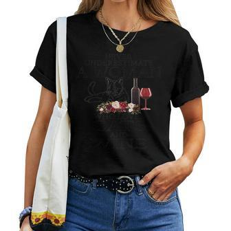 Never Underestimate A Woman Who Loves Cats And Wine Women T-shirt | Mazezy