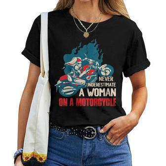 Never Underestimate A Woman On A Motorcycle Bike Biker Girl Women T-shirt - Seseable