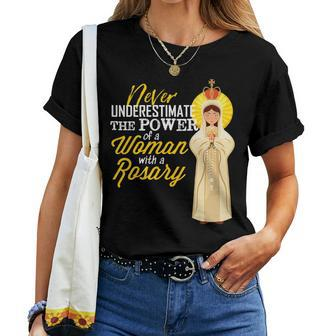 Never Underestimate A Woman With A Rosary Blessed Mary Women T-shirt - Thegiftio UK
