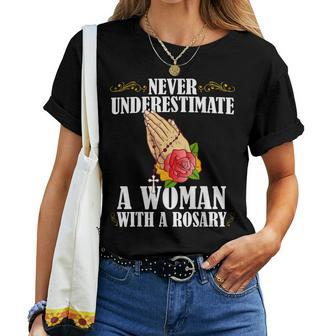 Never Underestimate A Woman With A Rosary Catholic Beads Women T-shirt - Monsterry