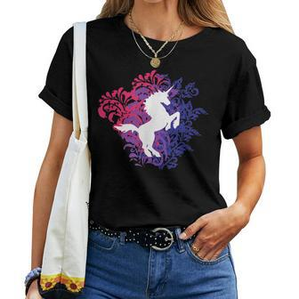 Unicorn On Floral Explosion Bisexuality Relaxed Fit Women T-shirt | Mazezy