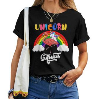Unicorn Squad Cute Unicorn Riding Flamingo Rainbow Lover Women T-shirt Crewneck | Mazezy