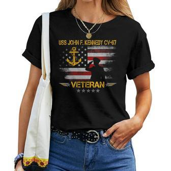 Uss John F Kennedy Cv-67 Aircraft Carrier Veteran Flag Women T-shirt Crewneck Short Sleeve Graphic - Thegiftio UK