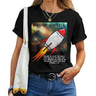 Vbs Mission John 316 Memory Verse Distressed Stellar Space Women T-shirt | Mazezy CA