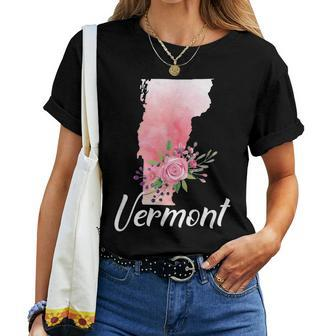 Vermont State Floral Watercolor Map Girls Women T-shirt | Mazezy