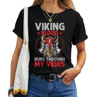 Viking Blood Runs Through My Veins Shieldmaiden Viking Women T-shirt - Seseable