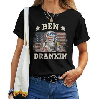 Vintage Ben Drankin Beer American Flag Patriotic 4Th Of July  Women T-shirt Crewneck Short Sleeve Graphic