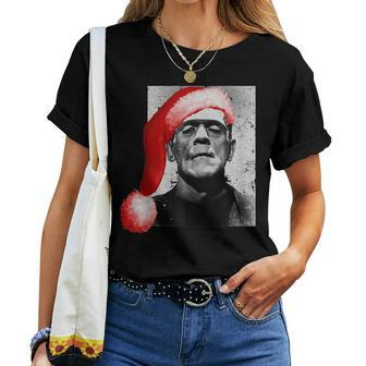 Vintage Christmas Horror Movie Santa Hat Frankenstein Christmas Women T-shirt | Mazezy