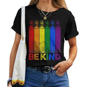 Vintage Doberman Rainbow Flag Be Kind Lgbt Pride Women T-shirt