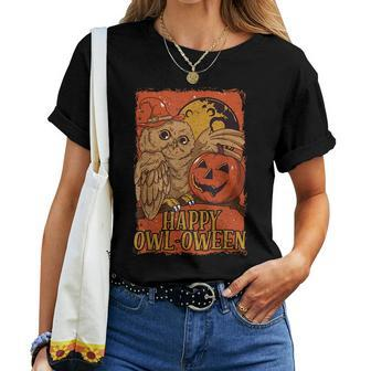 Vintage Halloween Owl Graphic Halloween Women T-shirt | Mazezy