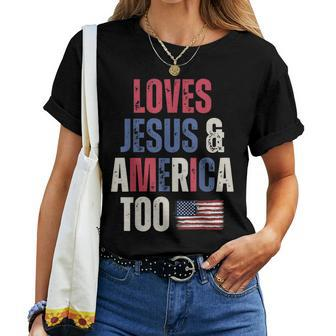 Vintage Loves Jesus And America Too Patriotic Proud Usflag Women T-shirt | Mazezy