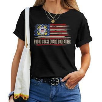 Vintage Proud Coast Guard Godfather American Flag Women T-shirt | Mazezy