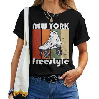 Vintage Retro New York Skater Freestyle Roller Skating Women T-shirt | Mazezy