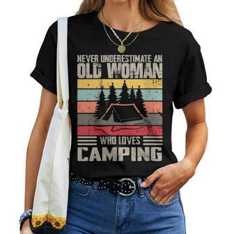 Vintage Never Underestimate An Old Woman Who Loves Camping Women T-shirt | Mazezy