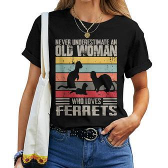Vintage Never Underestimate An Old Woman Who Loves Ferrets Women T-shirt | Mazezy