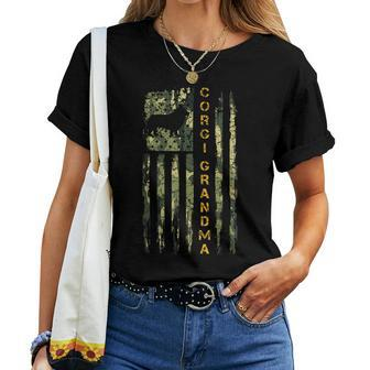 Vintage Usa Camo Flag Proud Corgi Dog Grandma Silhouette Women T-shirt | Mazezy DE