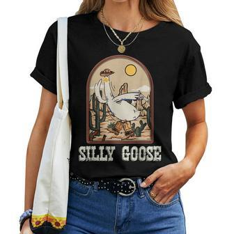 Vintage Western Cowboy Silly Goose Rodeo Duck Women T-shirt | Mazezy