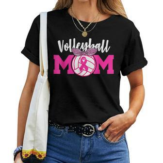 Volleyball Mom Pink Ribbon Breast Cancer Awareness Fighters Women T-shirt | Mazezy