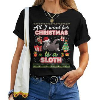 All I Want For Christmas Is A Sloth Ugly Sweater Farmer Xmas Women T-shirt - Monsterry