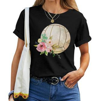 Watercolor Volleyball Boho Floral  Volleyball Mom Women T-shirt Casual Daily Crewneck Short Sleeve Graphic Basic Unisex Tee