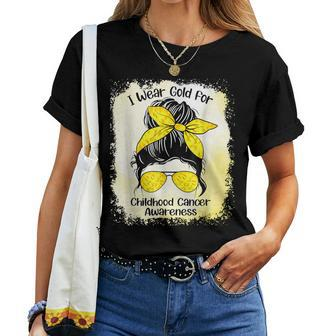 I Wear Gold For Childhood Cancer Awareness Messy Bun Women T-shirt - Seseable