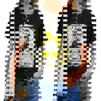 I Wear Gold For Childhood Cancer Awareness Messy Bun Women T-shirt | Seseable CA