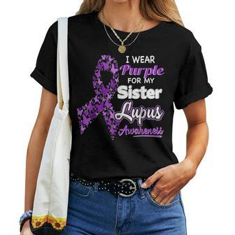 I Wear Purple For My Sister Lupus Awareness Ribbon Butterfly Women T-shirt | Mazezy