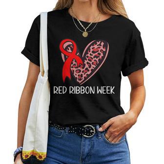 We Wear Red For Red Ribbon Week Awareness Leopard Girl Women T-shirt - Monsterry AU