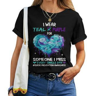 I Wear Teal And Purple Suicide Awareness Butterfly Support Women T-shirt - Thegiftio UK