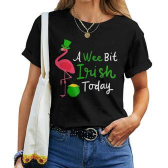 A Wee Bit Irish Today Irish Flamingo St Pattys Day Apparel Women T-shirt | Mazezy