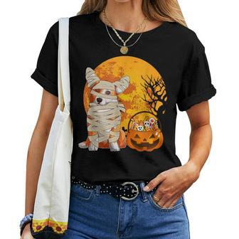 Welsh Corgi Mummy Dog Lover Cute Halloween Candy Basket Women T-shirt