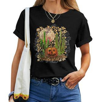 Western Cactus Pumpkin Fall Halloween Cowgirl Halloween Women T-shirt | Mazezy CA