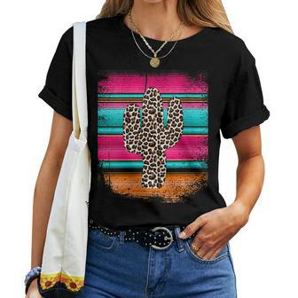 Western Leopard Serape Print Cactus Cowgirl Pink Women T-shirt | Mazezy