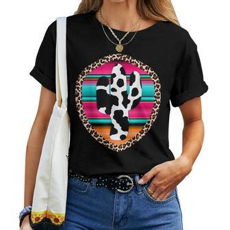 Western Leopard Serape Cow Print Cactus Cowgirl Women T-shirt | Mazezy