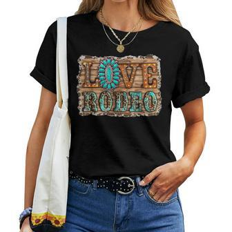 Western Leopard Turquoise Cowgirl Love Rodeo Women T-shirt | Mazezy